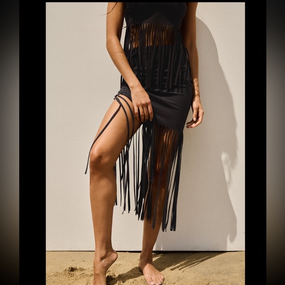 ZARA FRINGED RIBBED SKIRT - Picture 3 of 10